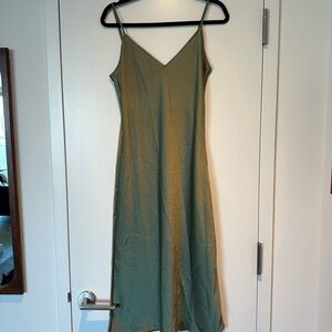 Aritzia green satin slip dress